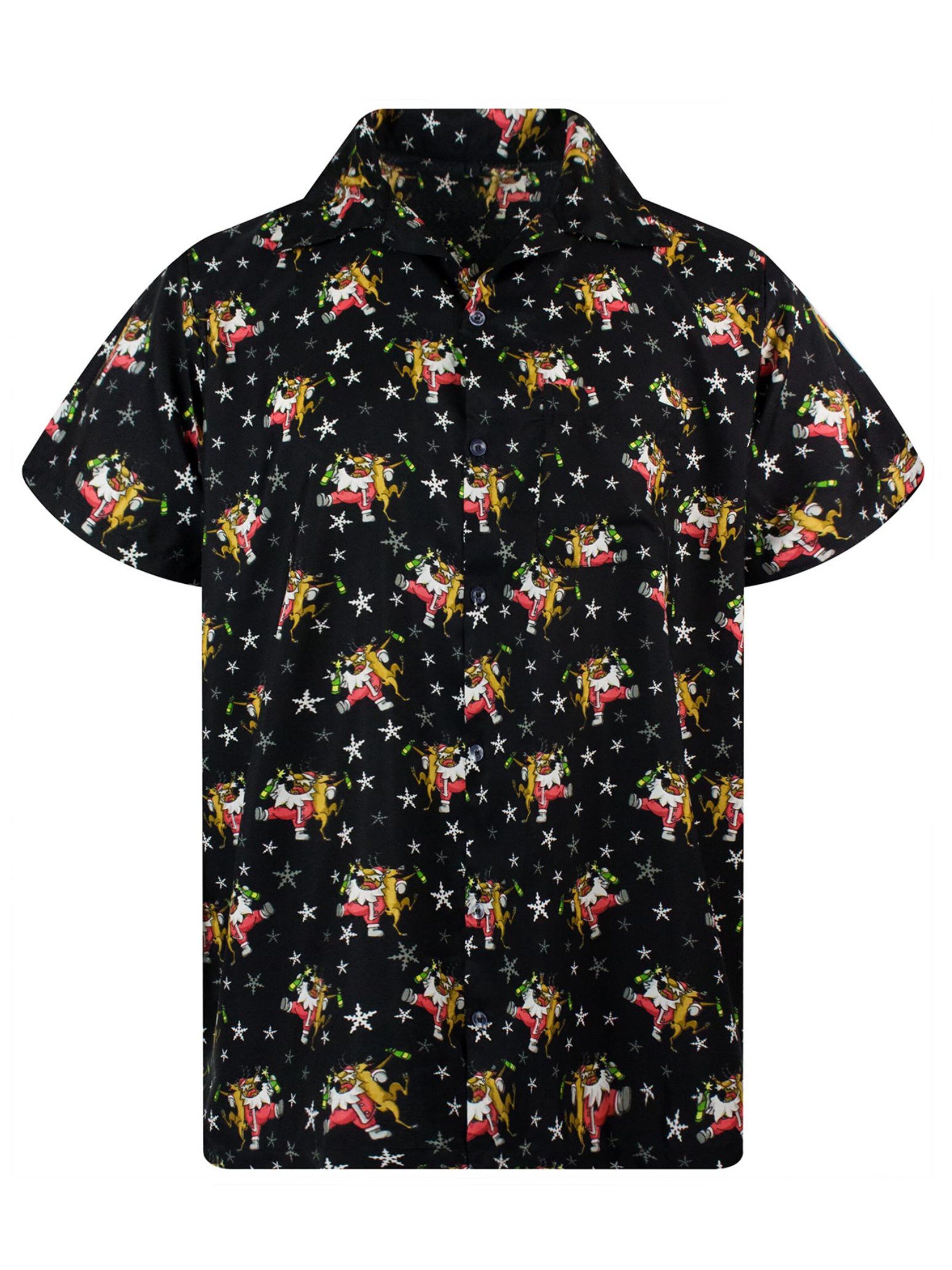 King Kameha Regular Fit Hemd 'Christmas Drunk Santa'‌‌‌ in Schwarz: Vorderseite