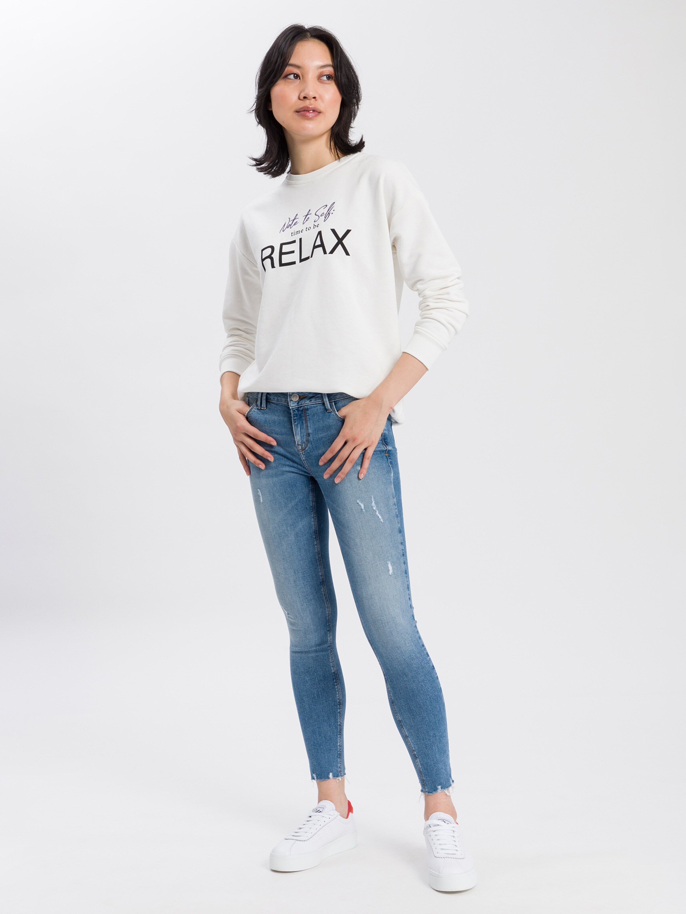 Frauen Sweat Cross Jeans Sweatshirt in Weiß - PL48008