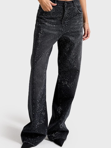 IT'S BASIC Loosefit Jeans 'RHINESTONE MID RISE LOOSE JEANS' in Zwart