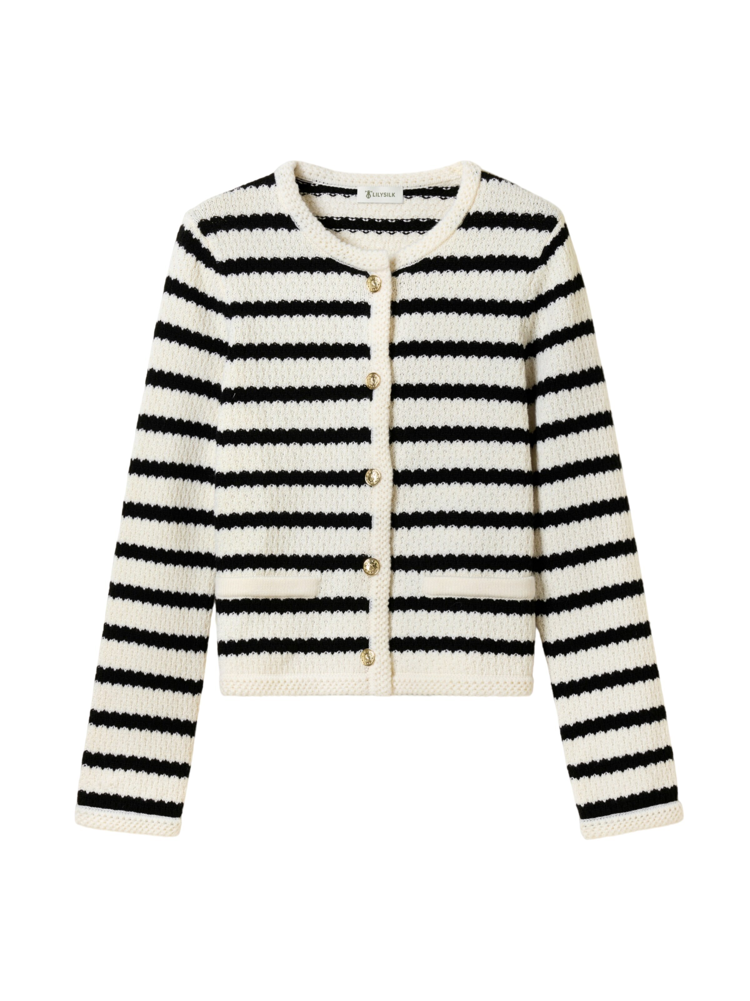 Lilysilk Knit Cardigan 'Gestricktes Cardigan mit Streifen aus Merinowolle' in XS in Black, Item view