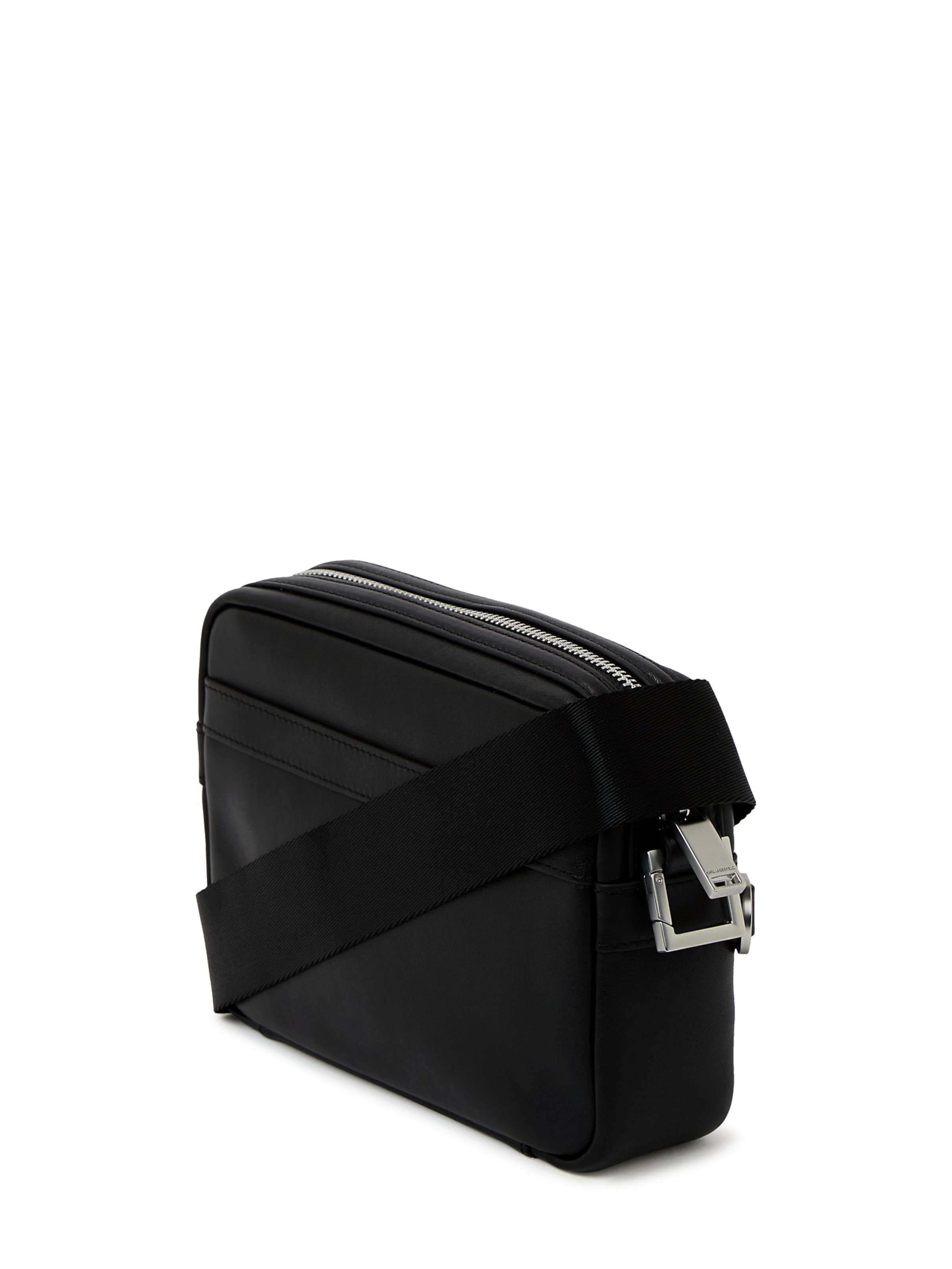 Karl Lagerfeld - Mala de ombro ' Kameratasche mit Monogramm-Aufnäher ' em preto