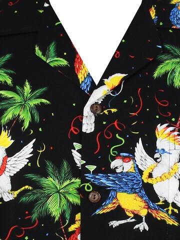 Pacific Legend Regular fit Button Up Shirt 'Party Papageien' in Black