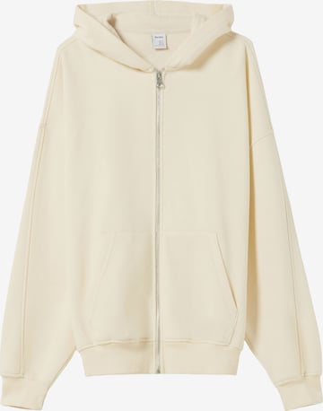 Bershka Zip-Up Hoodie in White: front