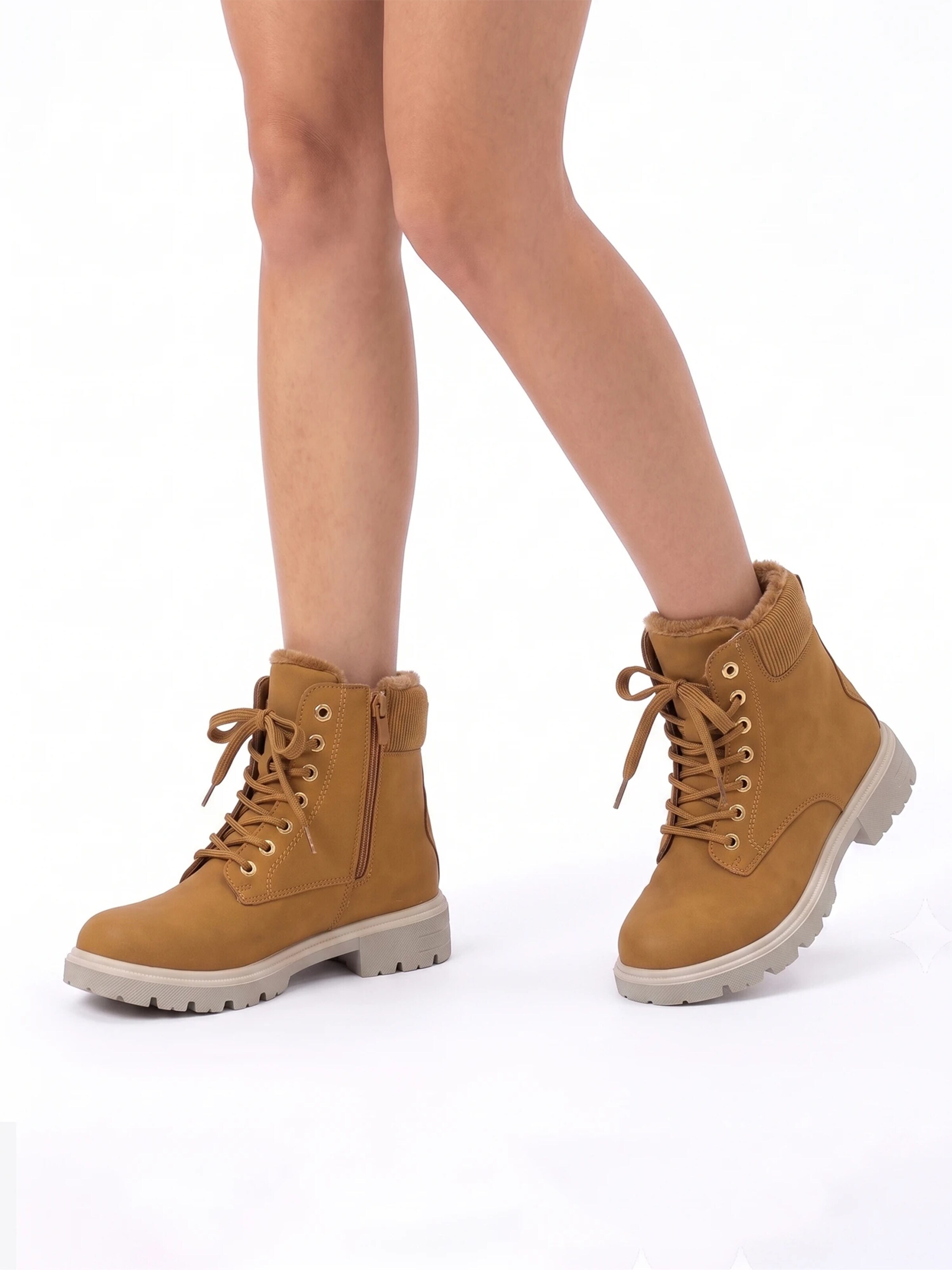 TorWeit Enkellaarsje 'Collar Lace Up Casual Ankle Boots' in Bruin