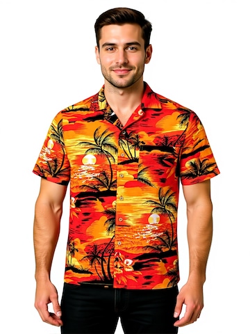 Hawaiihemdshop.de - Ajuste regular Camisa 'Hawaiihemd "Evening on Hawaii"' en naranja