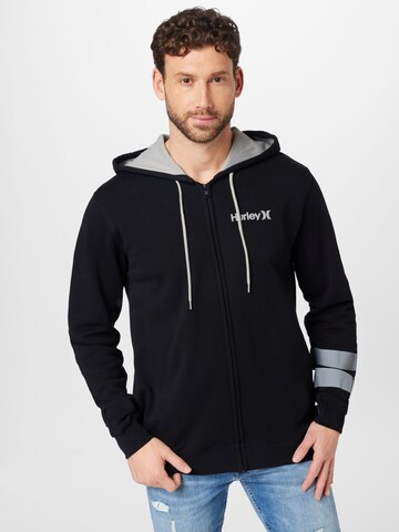 Hurley Athletic Zip-Up Hoodie 'OCEANCARE' in Black: front