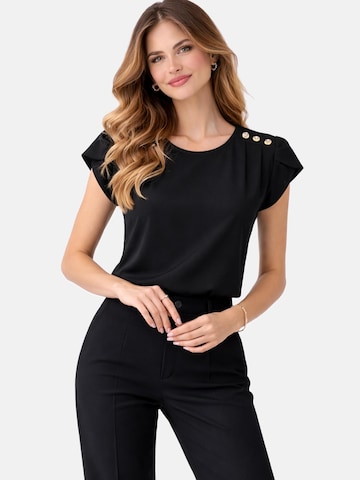 REGINA FASHION Blouse 'Short Sleeve Blouse with Decorative Shoulder Buttons' in Zwart: voorkant
