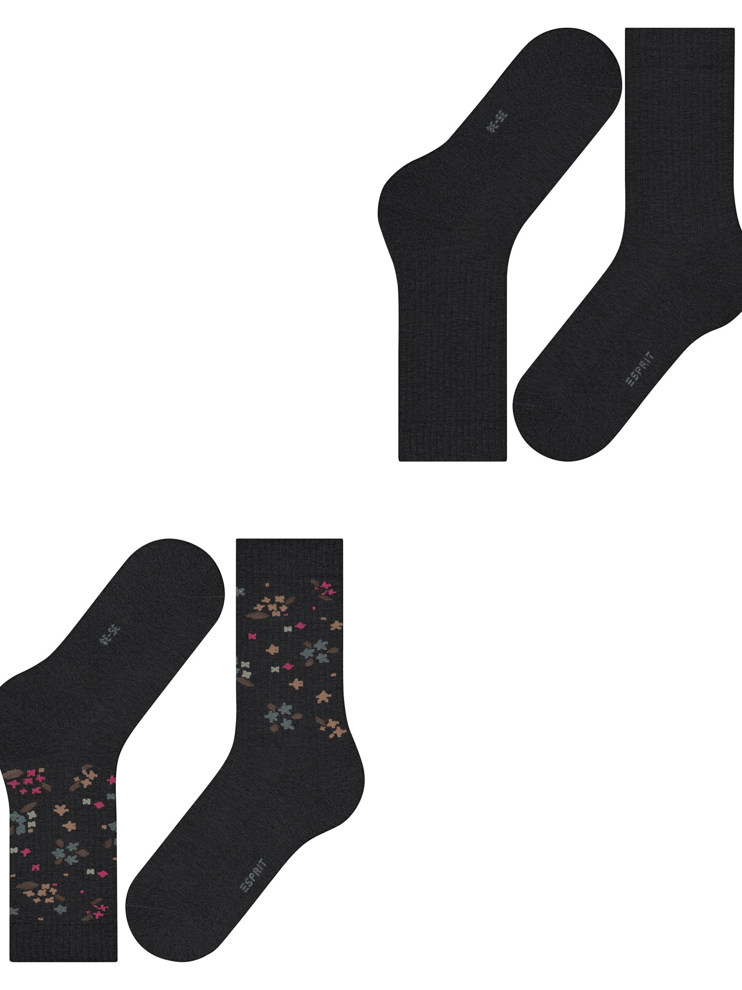 ESPRIT Socks 'Flower Rib 2-Pack' in Black