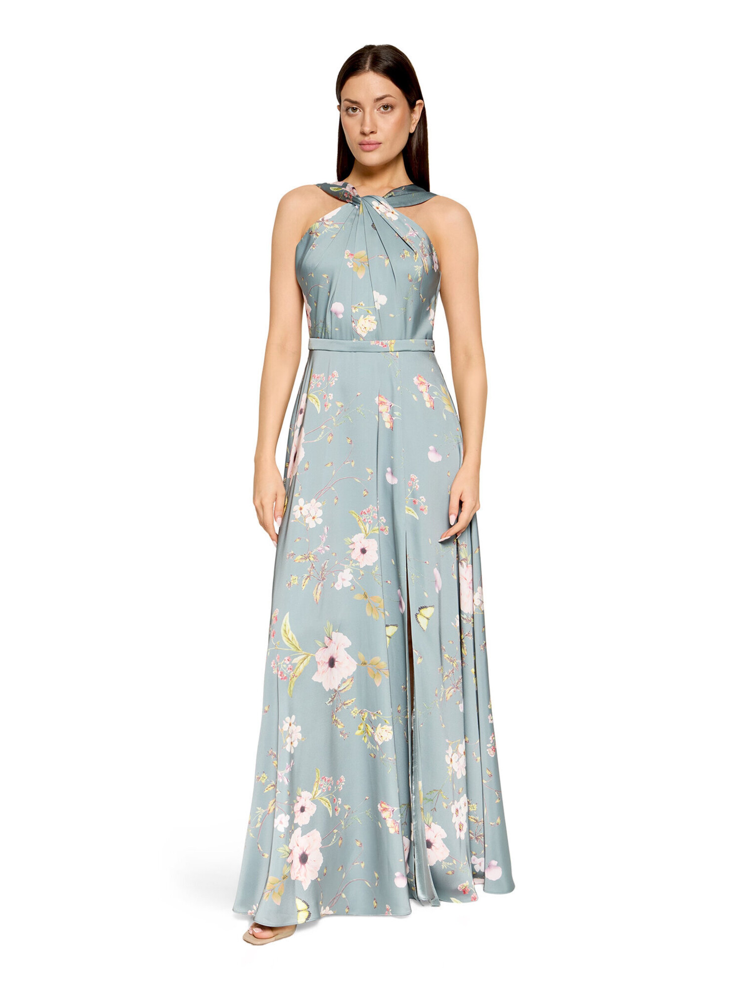 Robe de soirée Vera Mont en argent : devant