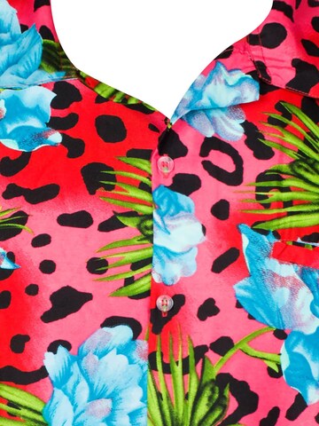 King Kameha Shirt 'Leopard Flowers' in Rot