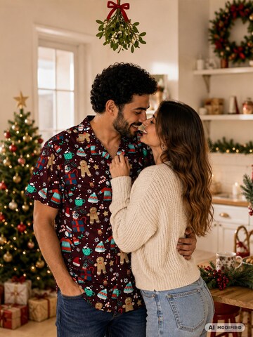 Regular fit Camicia 'Christmas Gingerbread' di King Kameha in rosso