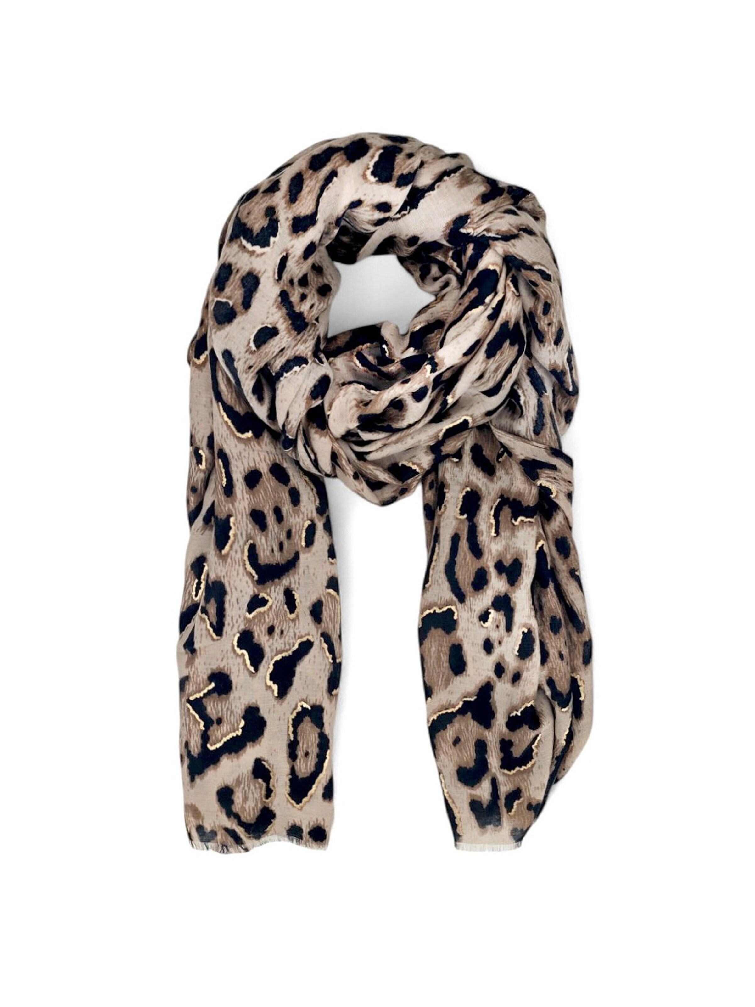 styleBREAKER Schal 'Schal Leoparden Muster Gold Metallic'‌‌ in Beige: Vorderseite