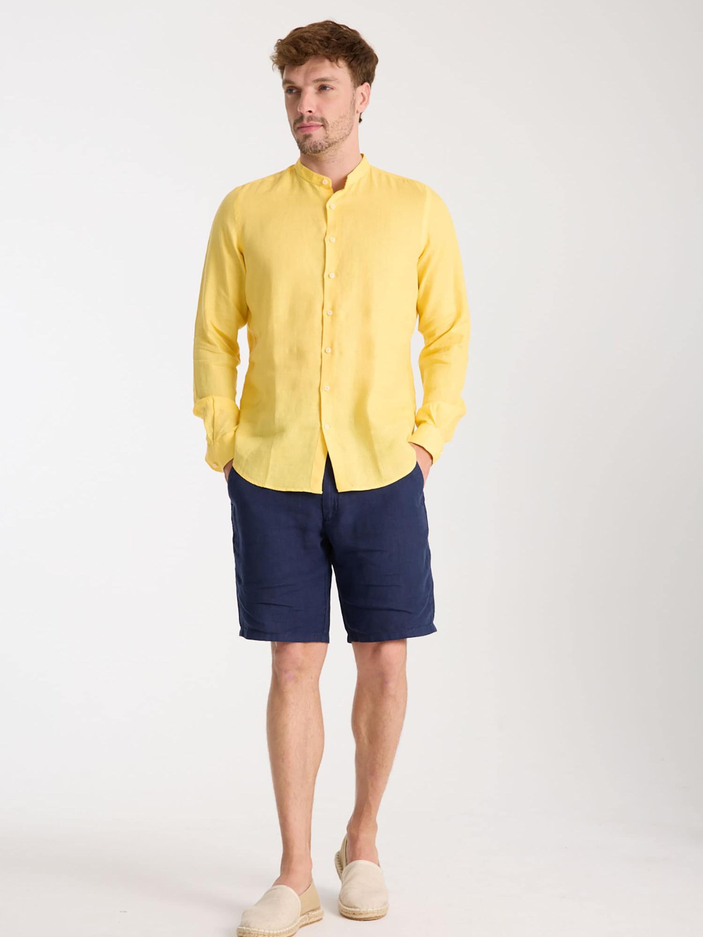 Slim fit Camicia business 'Caravaggio Linen Man Shirt Green' di 7Camicie in giallo: frontale