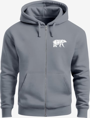 Neverless Zip-Up Hoodie 'Bär Lineart Polygon' in Grey: front