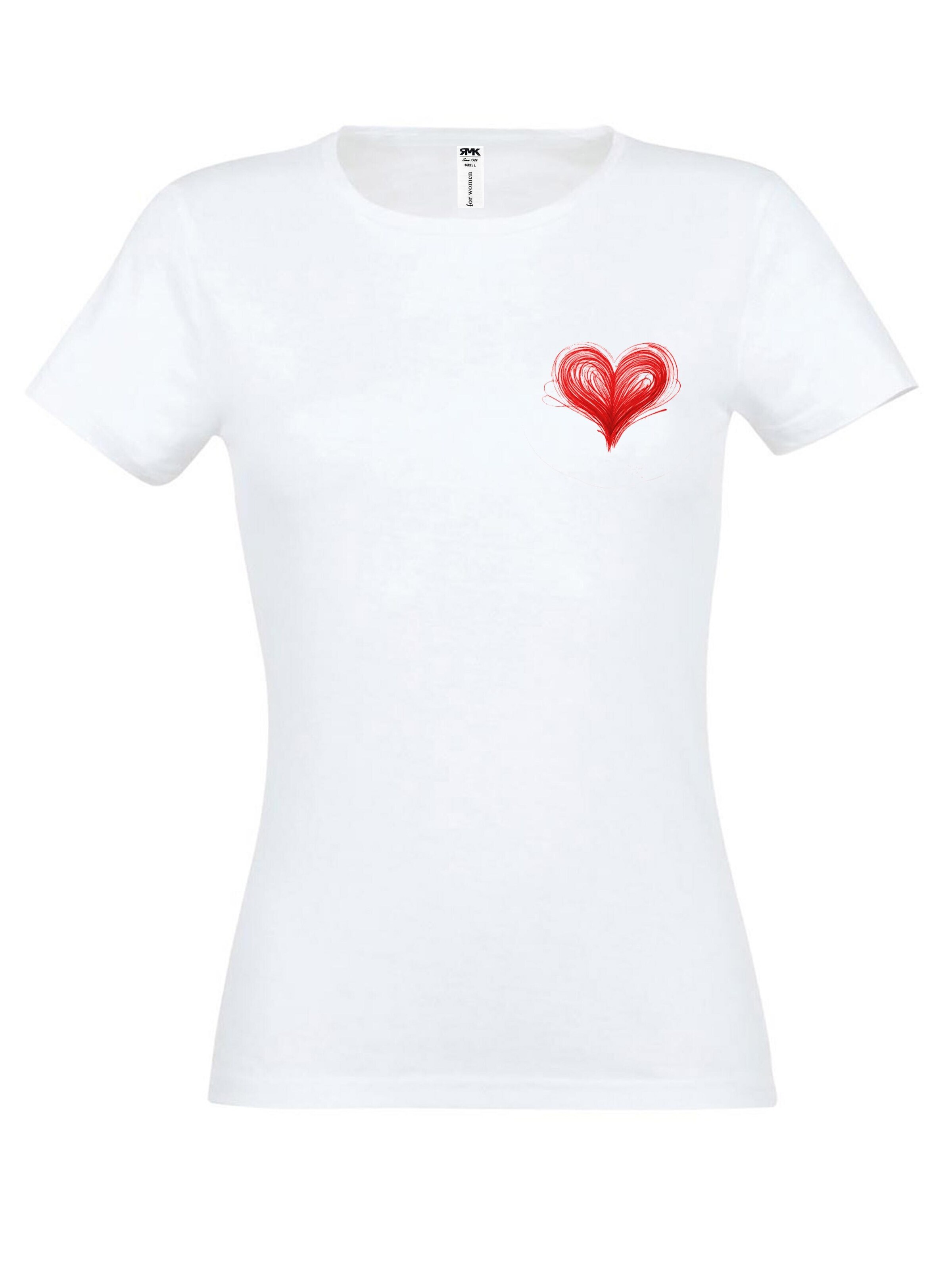 RMK Shirt 'Basic Rundhals Herz'‌‌‌ in Weiß: Vorderseite