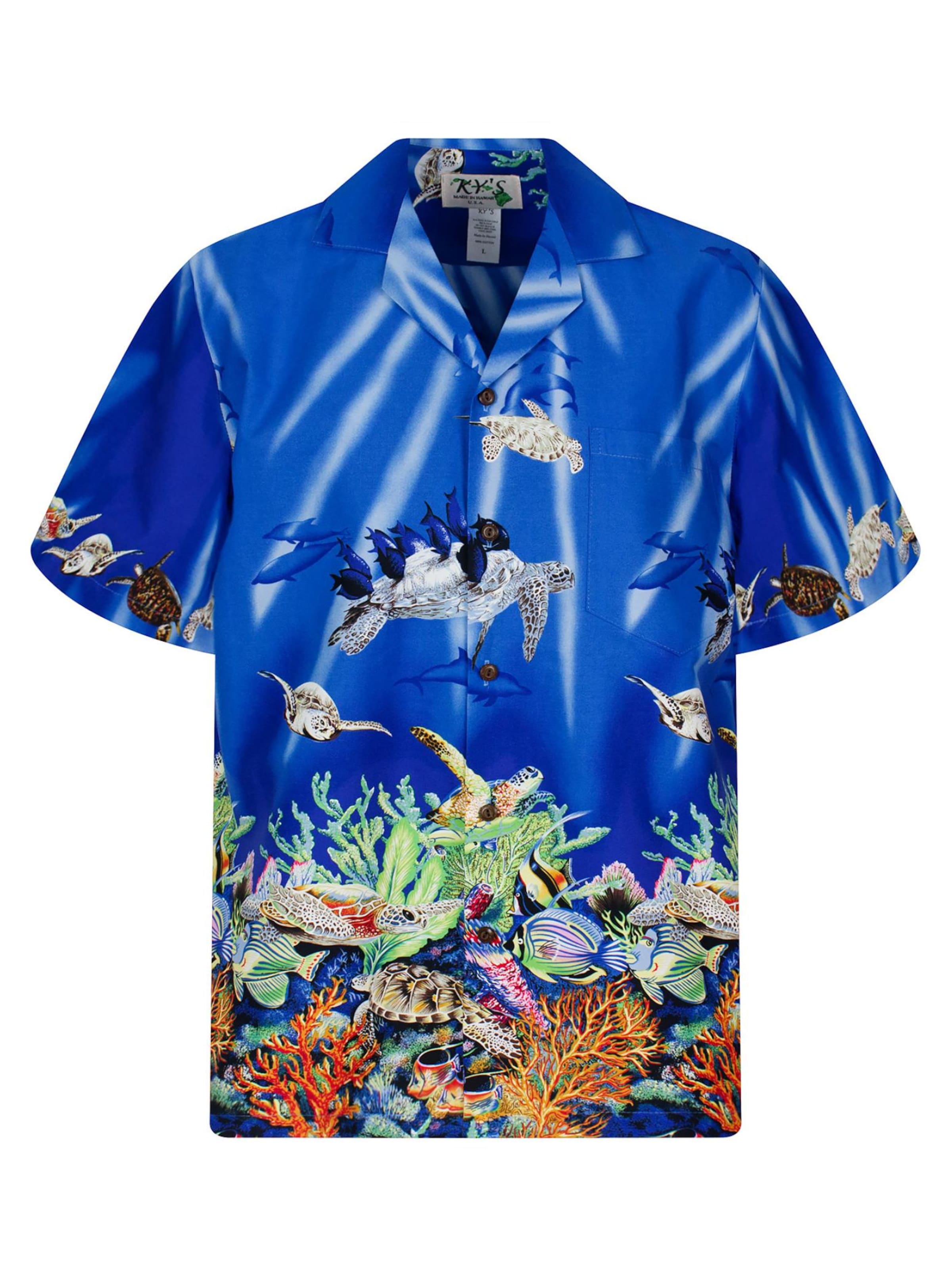 KY's Regular fit Button Up Shirt 'Turtle OLD' in Blue: front