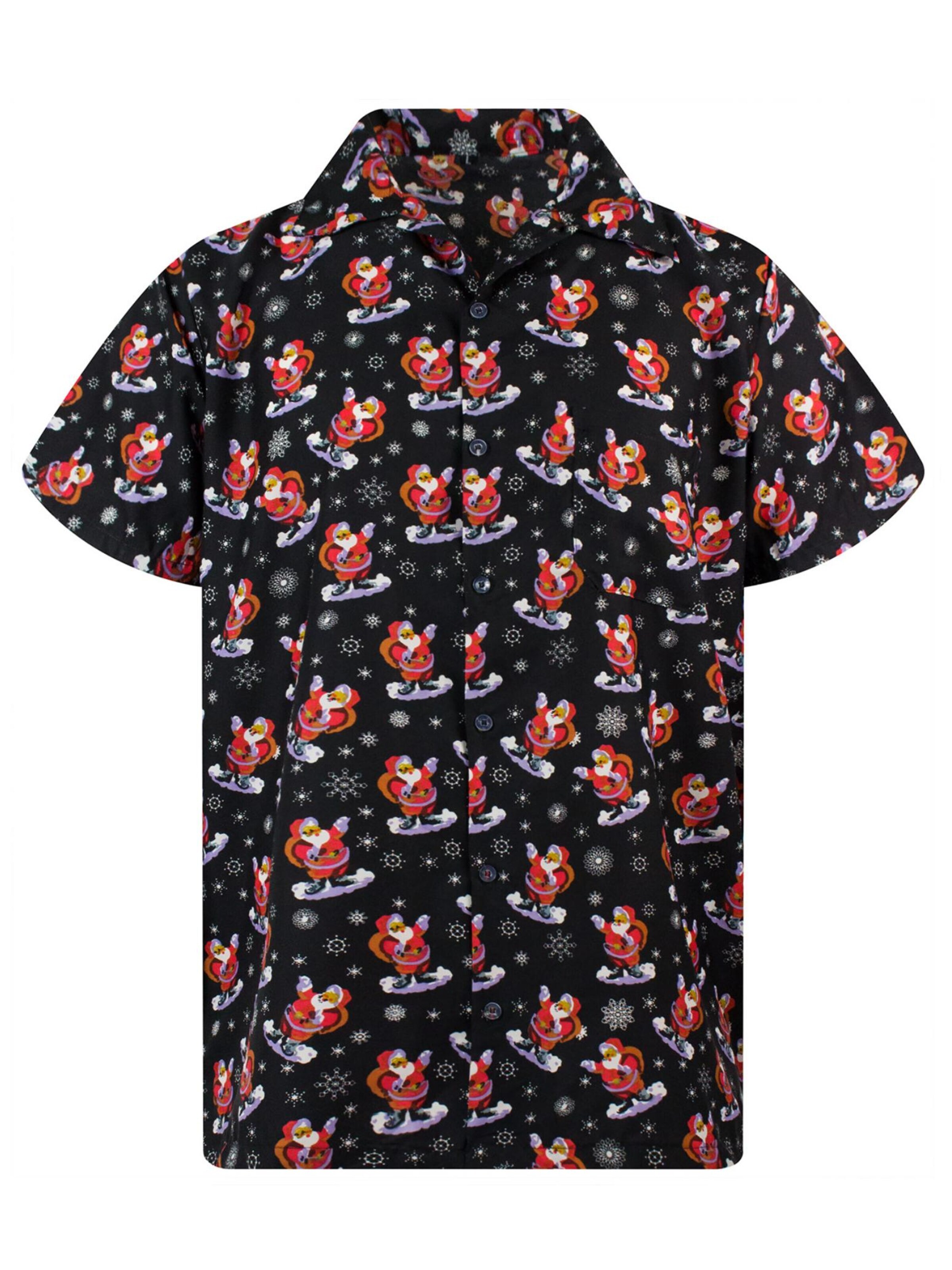 King Kameha Regular fit Overhemd 'Christmas Snow Santa' in Zwart: voorkant