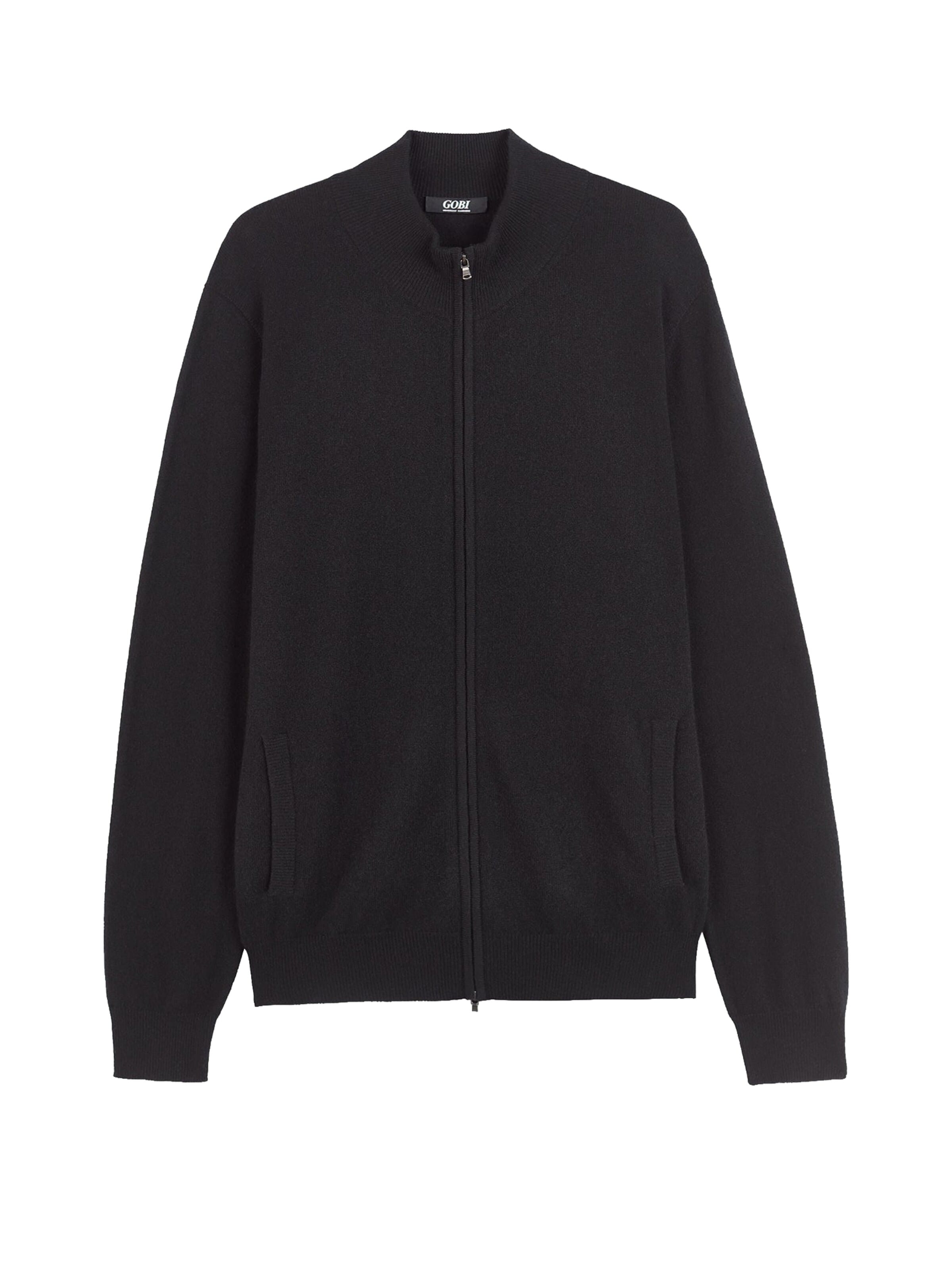 GOBI Cashmere Gebreid vest 'Men's Essential Full-Zip Cashmere Cardigan' in Zwart: voorkant