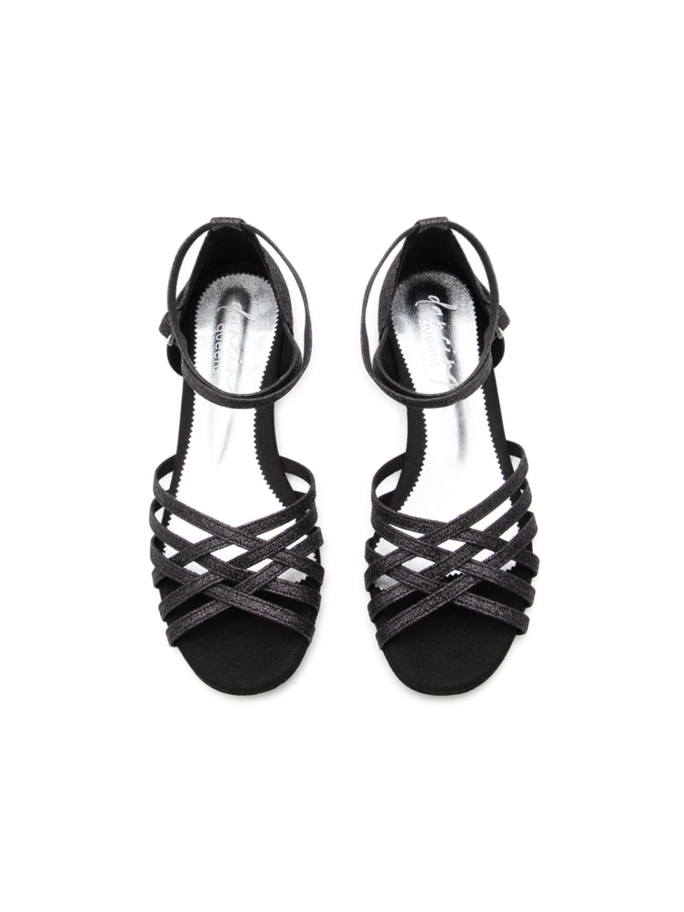 Dancing Queens Strap Sandals 'Joy Tanzschuhe Glitter Mikrofaser - Absatz 1.0 cm flat & Wildleder-Sohle' in Black
