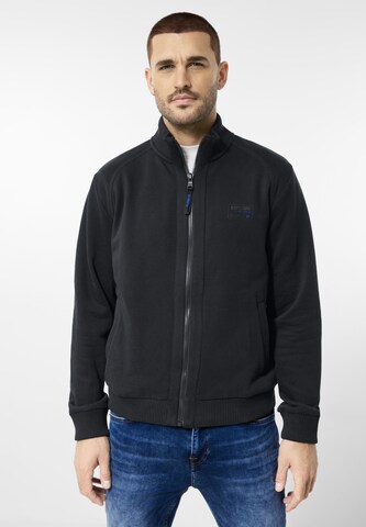 Street One MEN Zip-Up Hoodie in Black: front