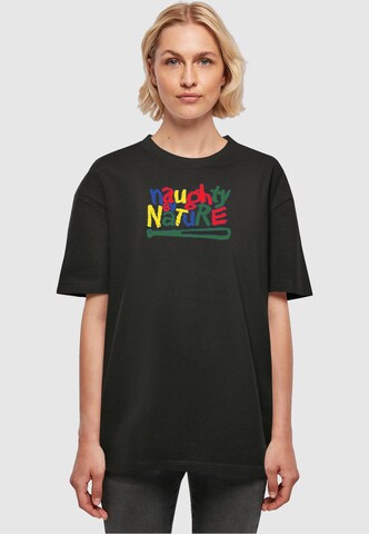 Merchcode Oversized shirt 'Naughty By Nature' in Zwart: voorkant
