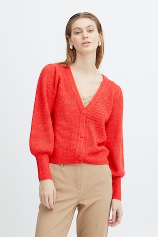 ICHI Knit Cardigan in Red: front