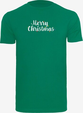 Merchcode Shirt 'Merry Christmas Lights' in Groen: voorkant