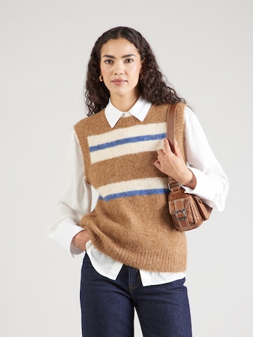 OBJECTKardigan bez rukava 'OBJGALIA' - smeđa boja: prednji dio