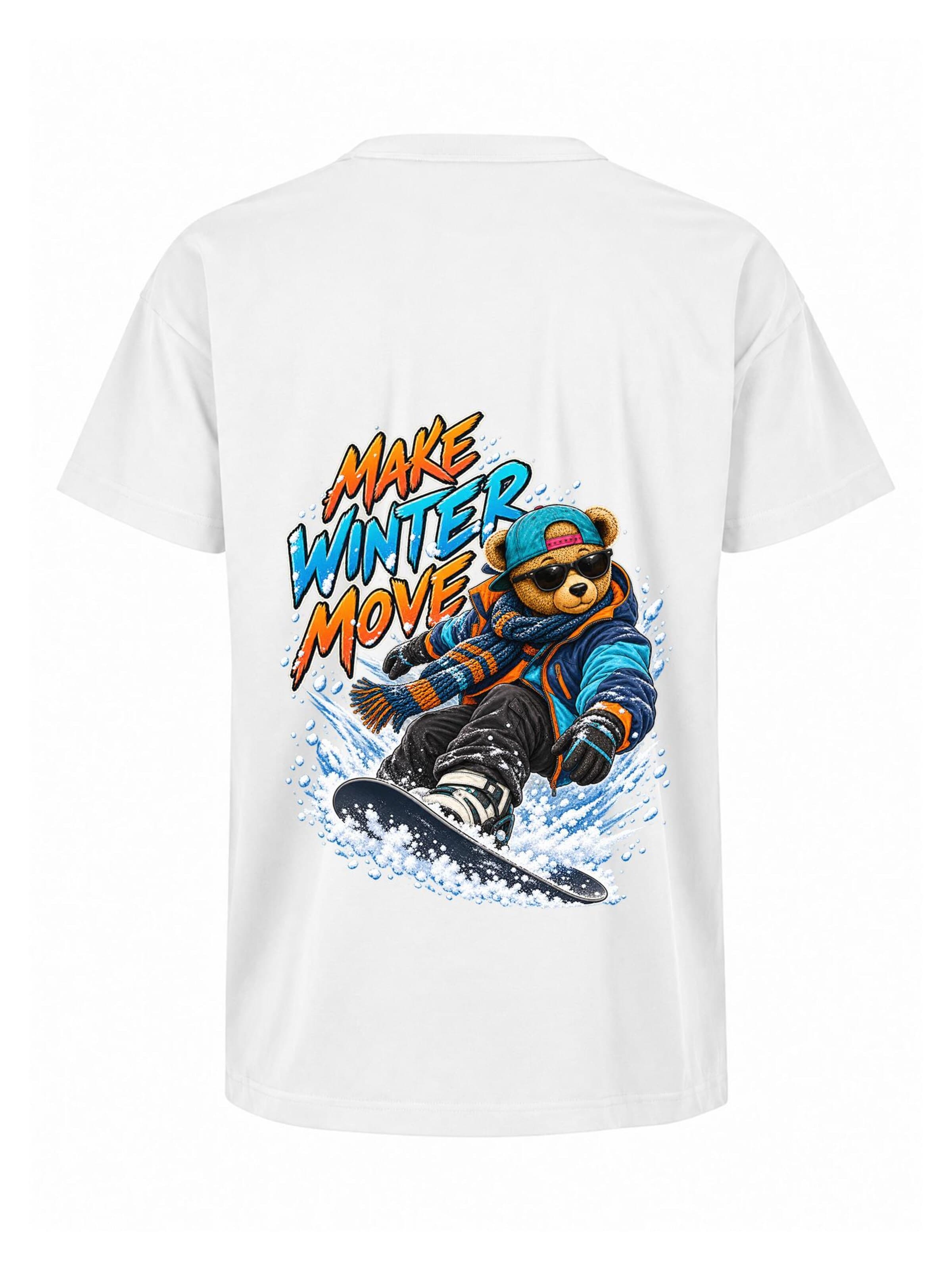 LUNØIR Studio Shirt 'TEDDY Winter Snowboard Motion'‌‌ in Weiß: Vorderseite