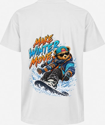 LUNØIR Studio Shirt 'TEDDY Winter Snowboard Motion' in Weiß: Vorderseite