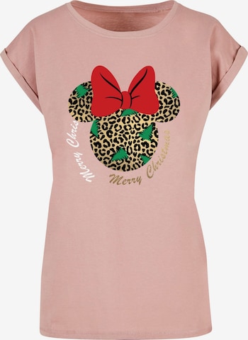 ABSOLUTE CULT Shirt 'Minnie Mouse - Leopard Christmas' in Roze: voorkant