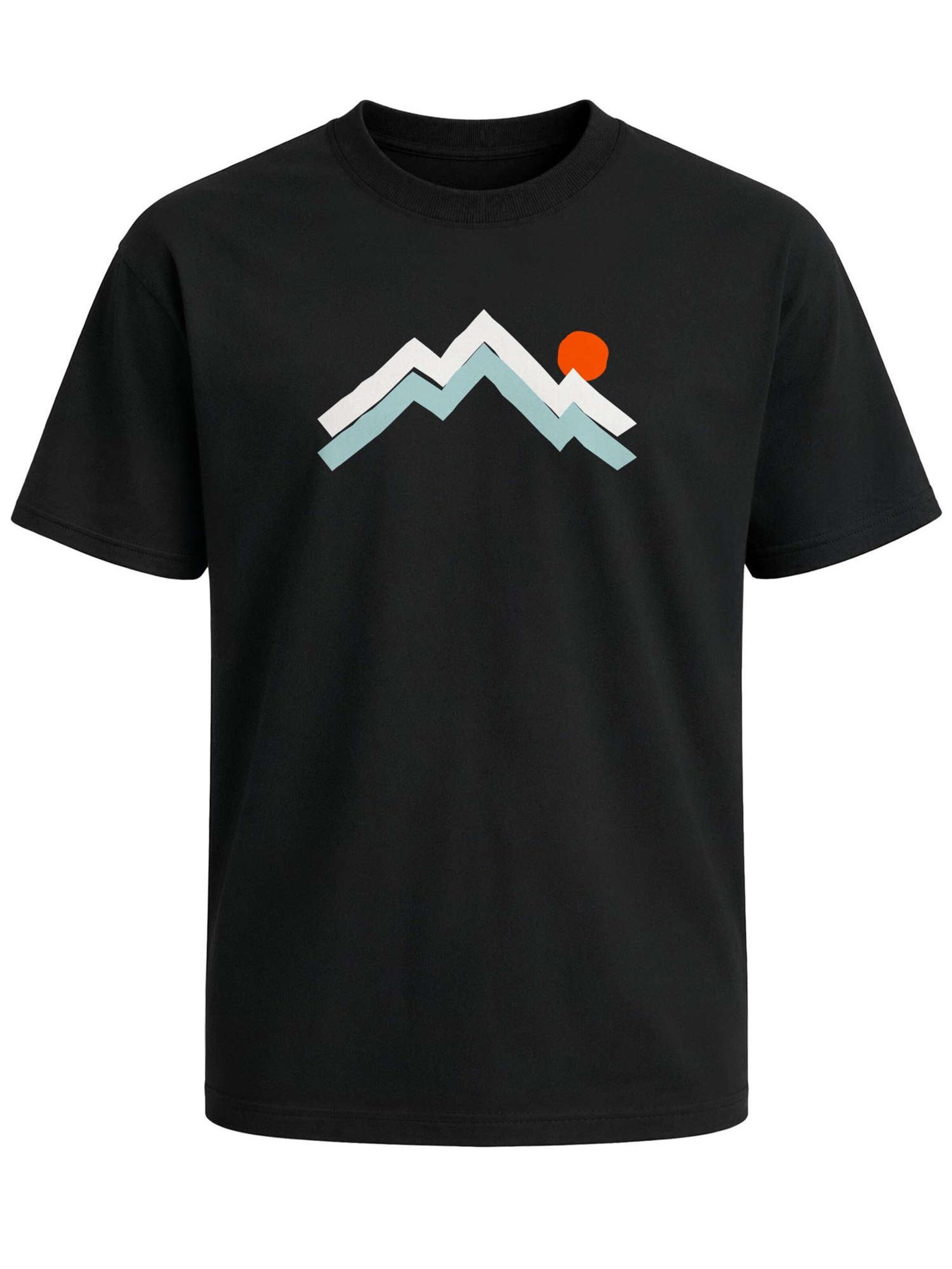 Neverless Shirt 'Berge Sonne'‌‌‌‌‌‌‌‌‌ in Schwarz: Vorderseite