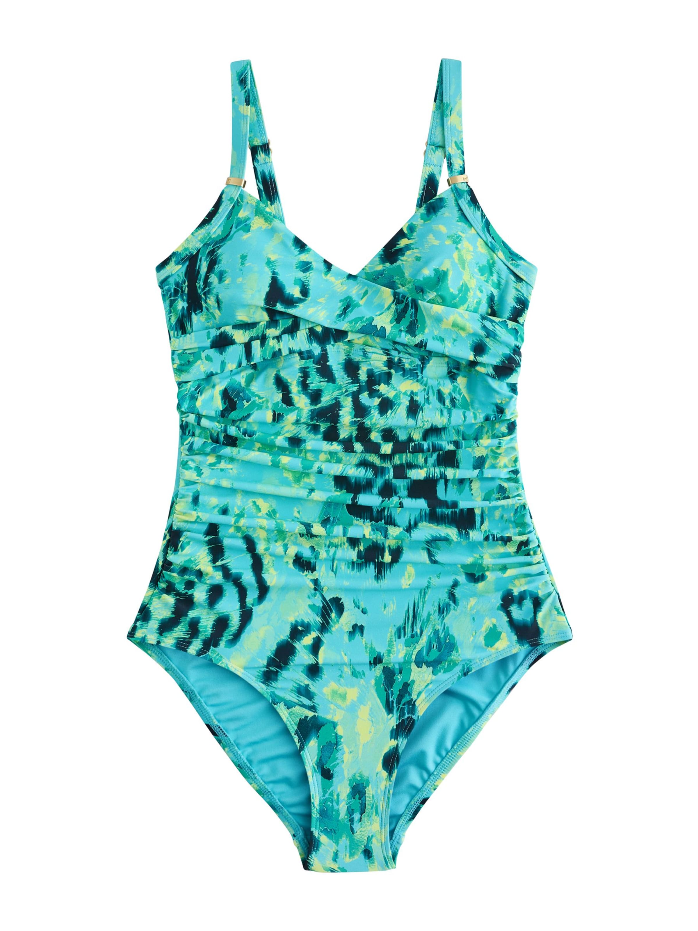 Costume intero modellante Next di colore acqua / giallo chiaro / menta / nero, Visualizzazione prodotti