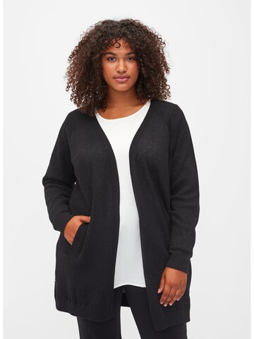 Zizzi Knit Cardigan 'MCUBA HONEY' in Black: front