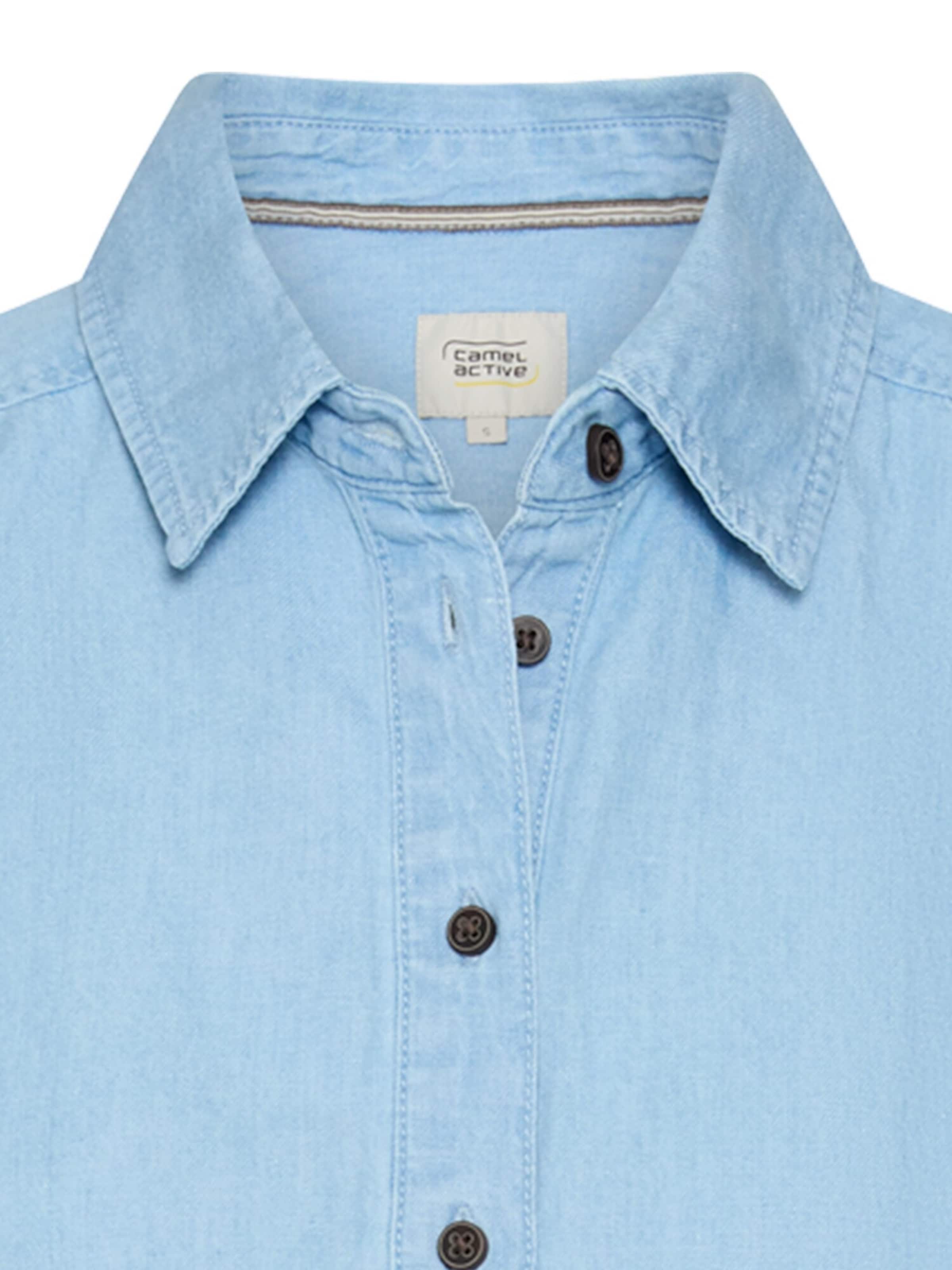 CAMEL ACTIVE Kurzarm Bluse mit Knopfleiste in Blau
