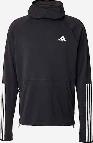 ADIDAS PERFORMANCE Athletic Sweatshirt 'Own The Run 3 Stripes' in Black: front