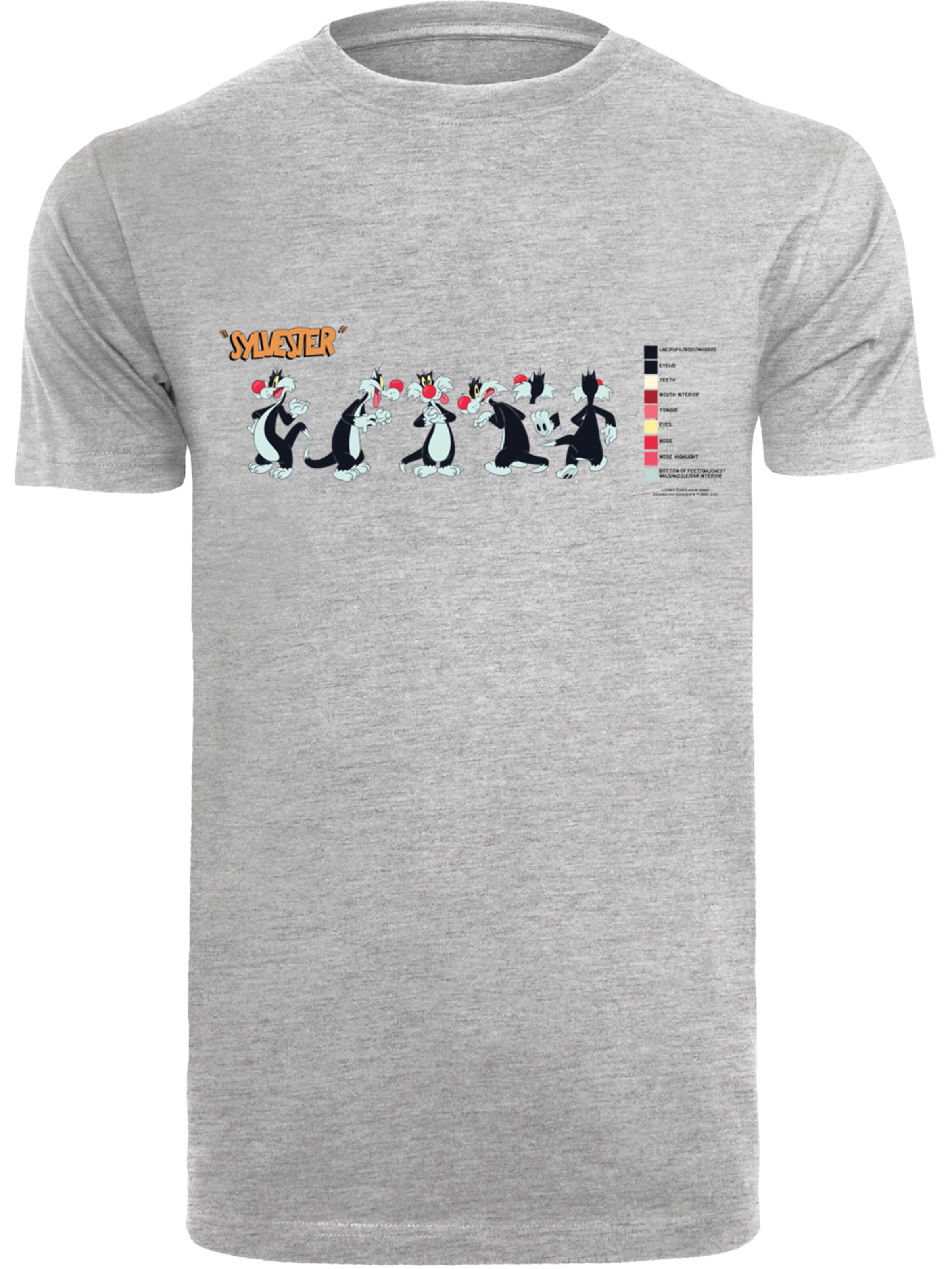F4NT4STIC Shirt 'Looney Tunes Sylvester Colour Code' in Grijs: voorkant