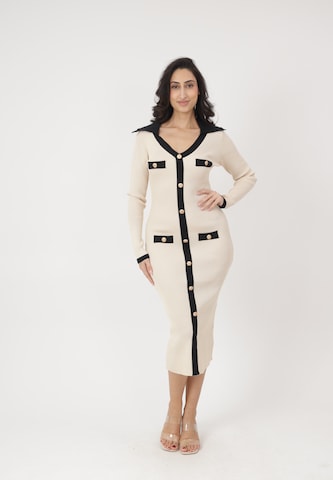 Robes en maille Elara en beige : devant