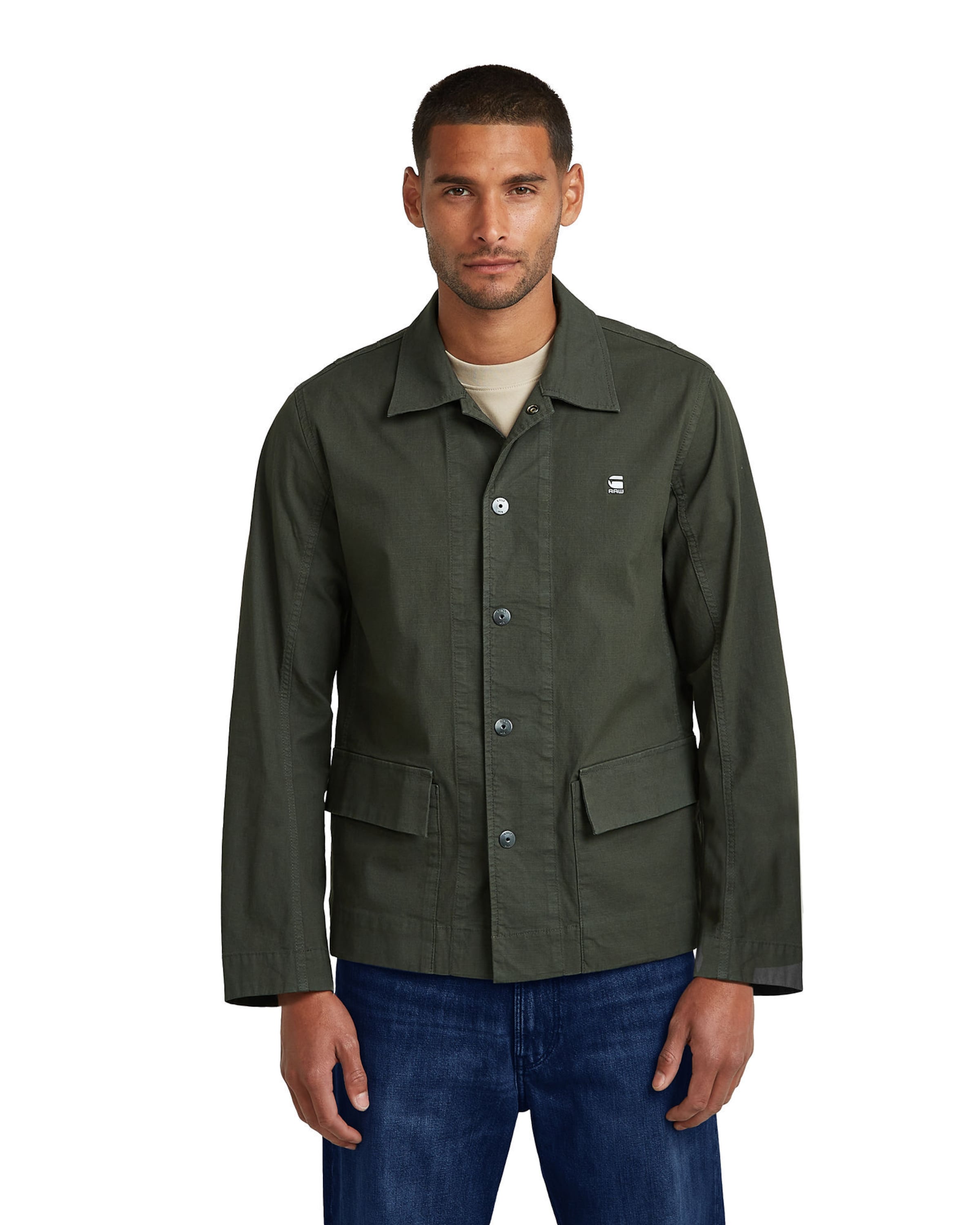 G-STAR Slim Fit Hemd - '2 Pocket Overshirt' in Grau: Vorderseite