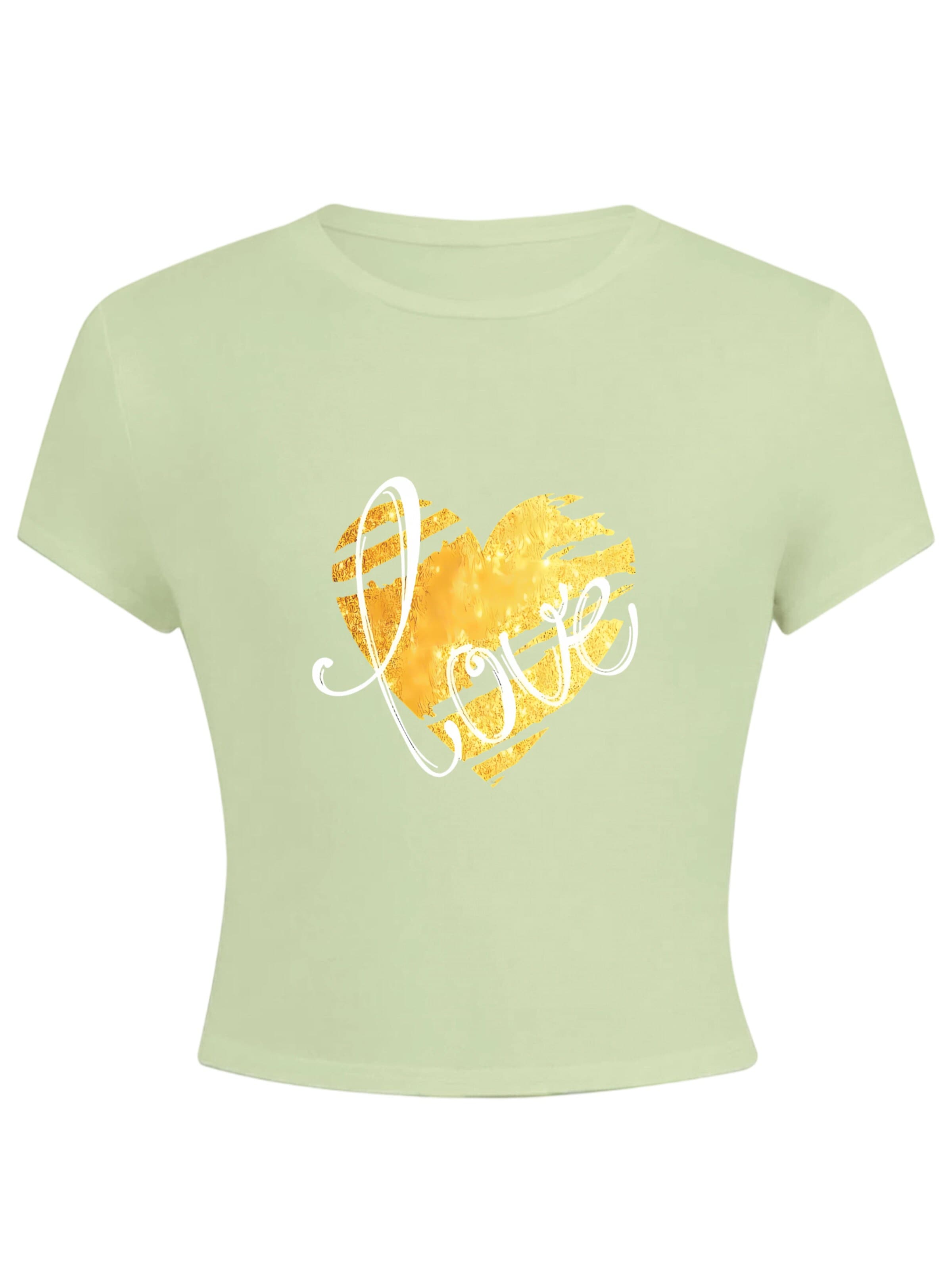 GORHEY Shirt 'Women's Casual Cotton Summer T-Shirt with LOVE Print' in S/Regular in Grass green, Item view
