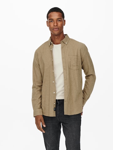 Only & Sons Regular fit Overhemd 'Niko' in Beige: voorkant