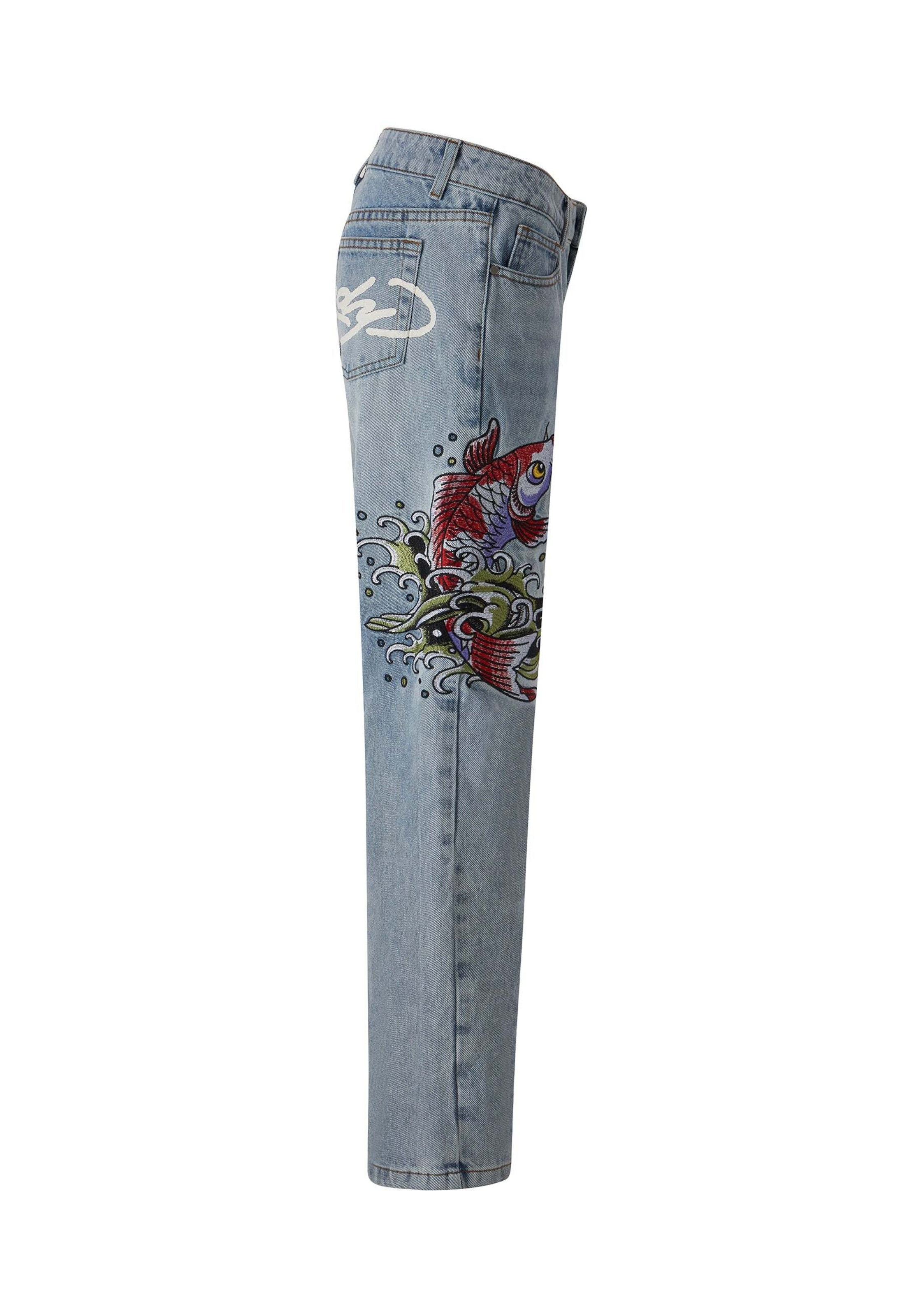 mėlyna Ed Hardy Laisvas Džinsai 'Koi Wave'