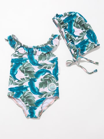 BONVERANO Athletic Swimwear 'Baby Mädchen UV Badeanzug 50+ Einteiler inkl Badekappe Sonnenschutz' in Green: front