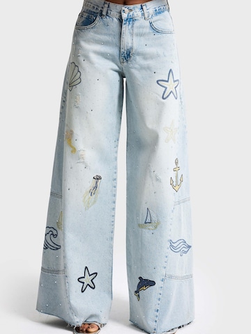 IT'S BASIC Wide leg Jeans 'RHINESTONE PALAZZO MID RISE JEANS' in Blue