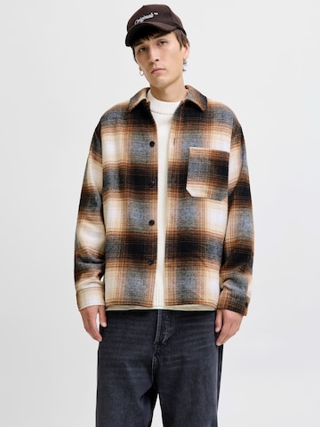 JACK & JONES Comfort fit Button Up Shirt 'JJZAC' in Brown: front