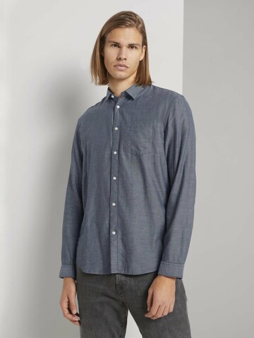TOM TAILOR DENIM Regular fit Overhemd 'Faux' in Blauw: voorkant