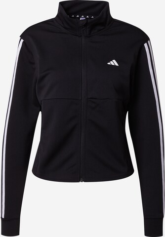 ADIDAS PERFORMANCE Athletic Zip-Up Hoodie 'Train Essentials 3-Stripes' in Black: front