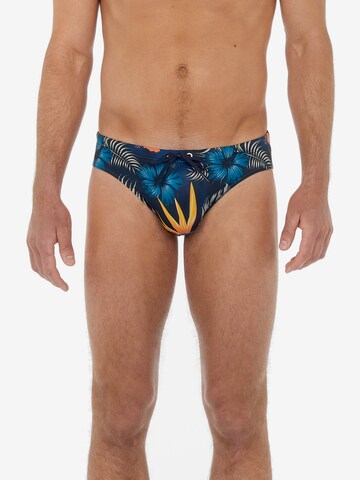 HOM Swim Trunks ' Tiki ' in Blue: front