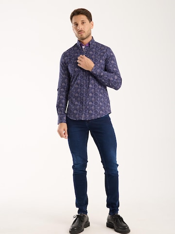 7Camicie - Ajuste estrecho Camisa de negocios 'Donatello Poplin' en azul