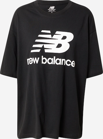 new balance قميص كبير الحجم 'Essentials' بلون أسود: الأمام